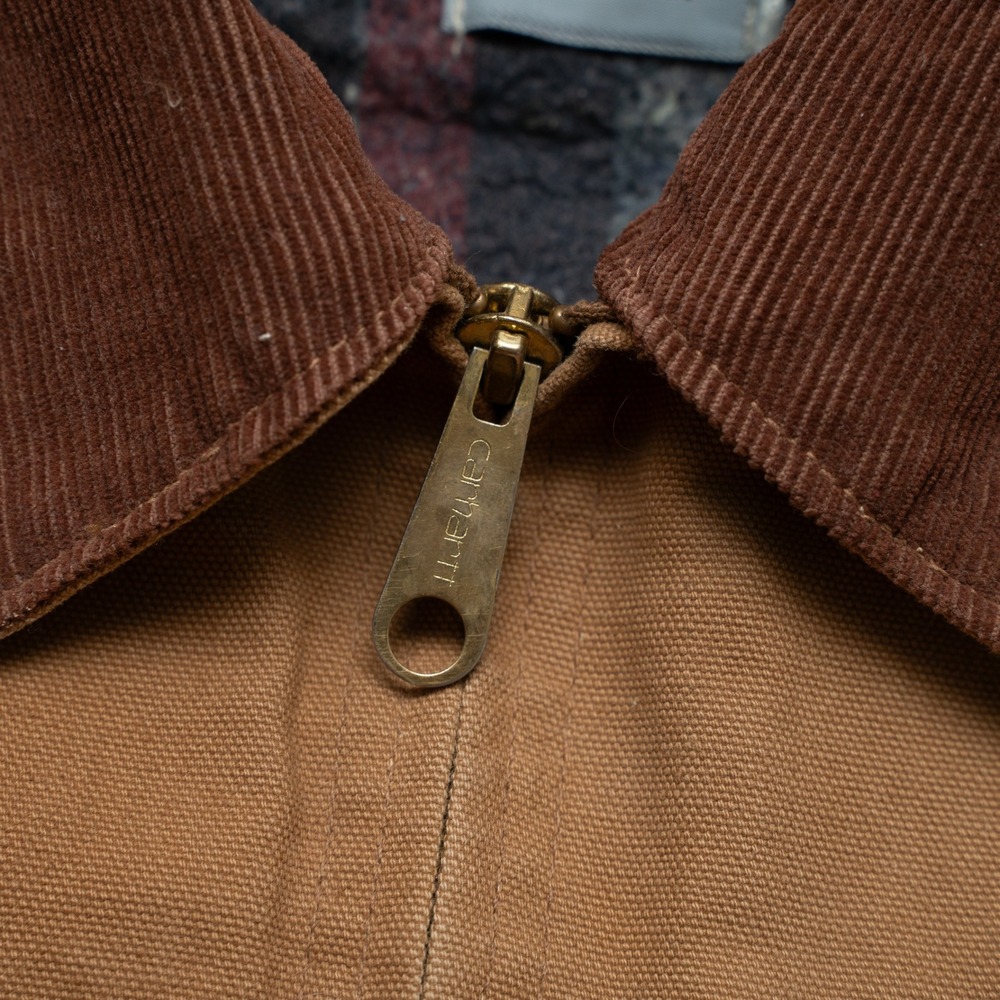 Vtg Carhartt Brown Detroit Blanket Lined Jacket J97 Size Small Corduroy Collar - Picture 9 of 16